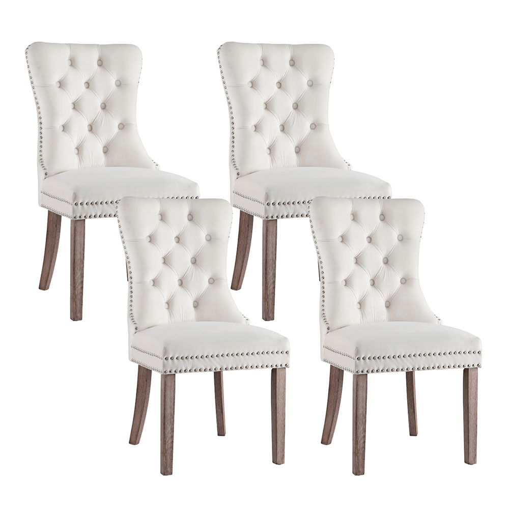 1 Set of 4 Artiss Dining Chairs Beige Velvet - Image 1