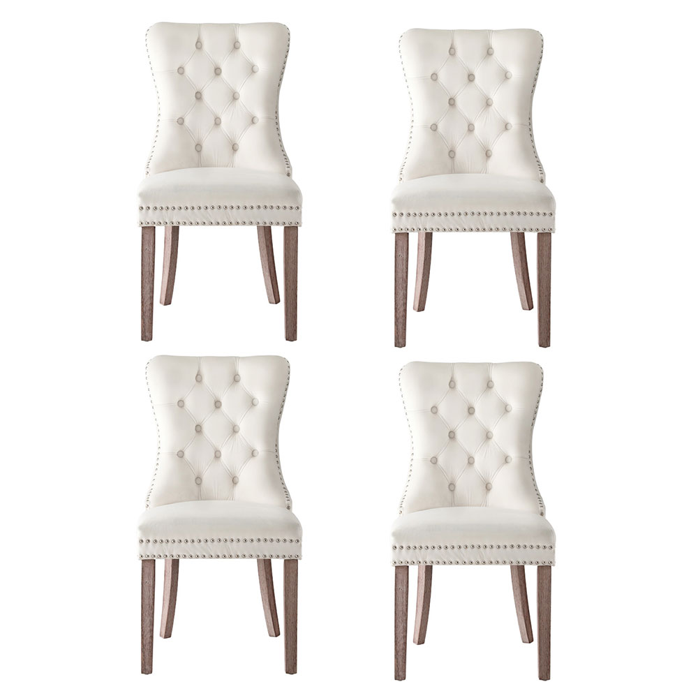 1 Set of 4 Artiss Dining Chairs Beige Velvet - Image 3