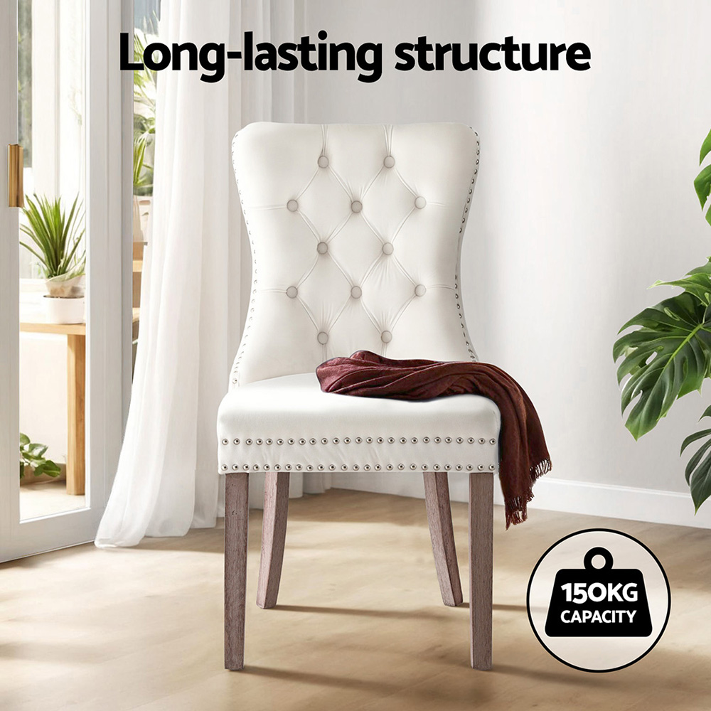1 Set of 4 Artiss Dining Chairs Beige Velvet - Image 4