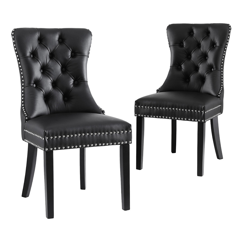 1 Set of 2 Artiss Dining Chairs Black Leather - Image 1