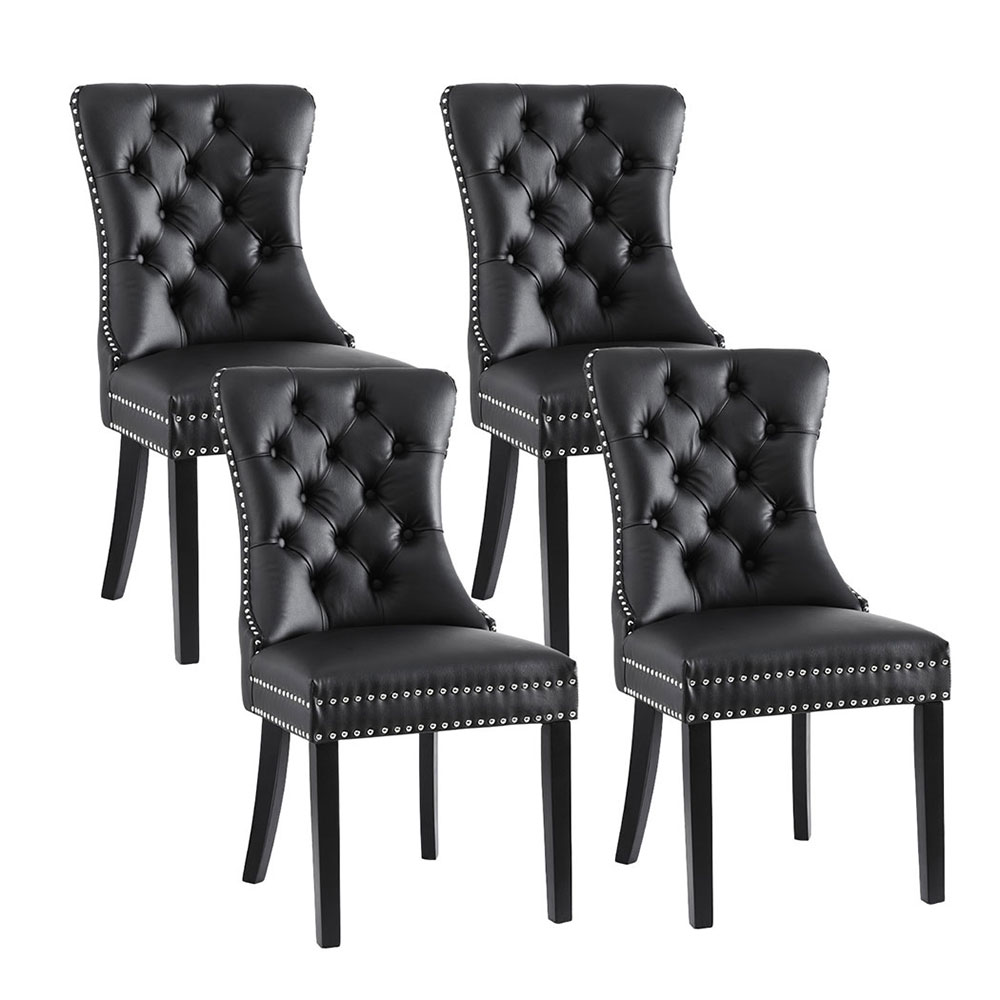 1 Set of 4 Artiss Dining Chairs Black Leather - Image 1