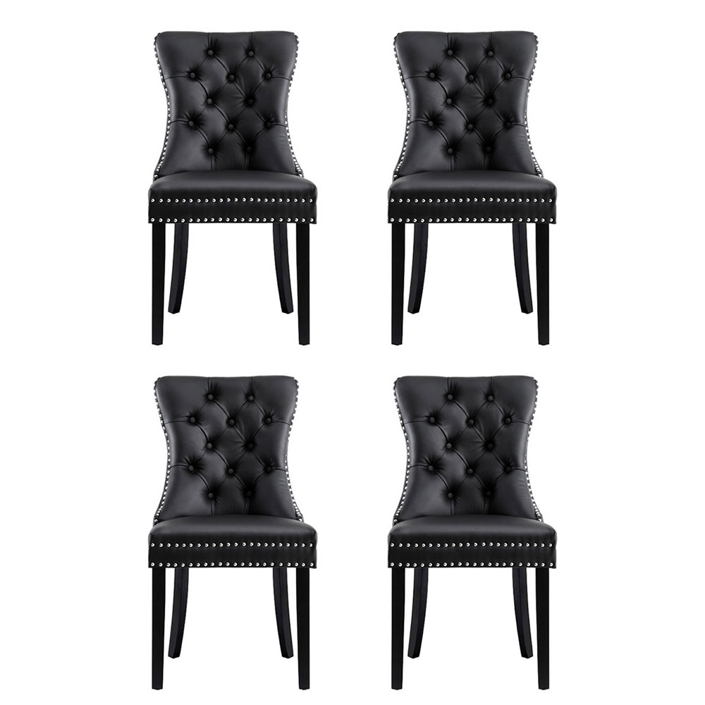 1 Set of 4 Artiss Dining Chairs Black Leather - Image 3
