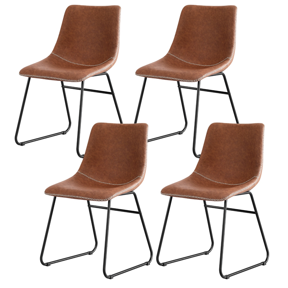 Artiss 4x Dining Chairs Retro PU Leather Kitchen Lounge Cafe Accent Chair Brown - Image 1