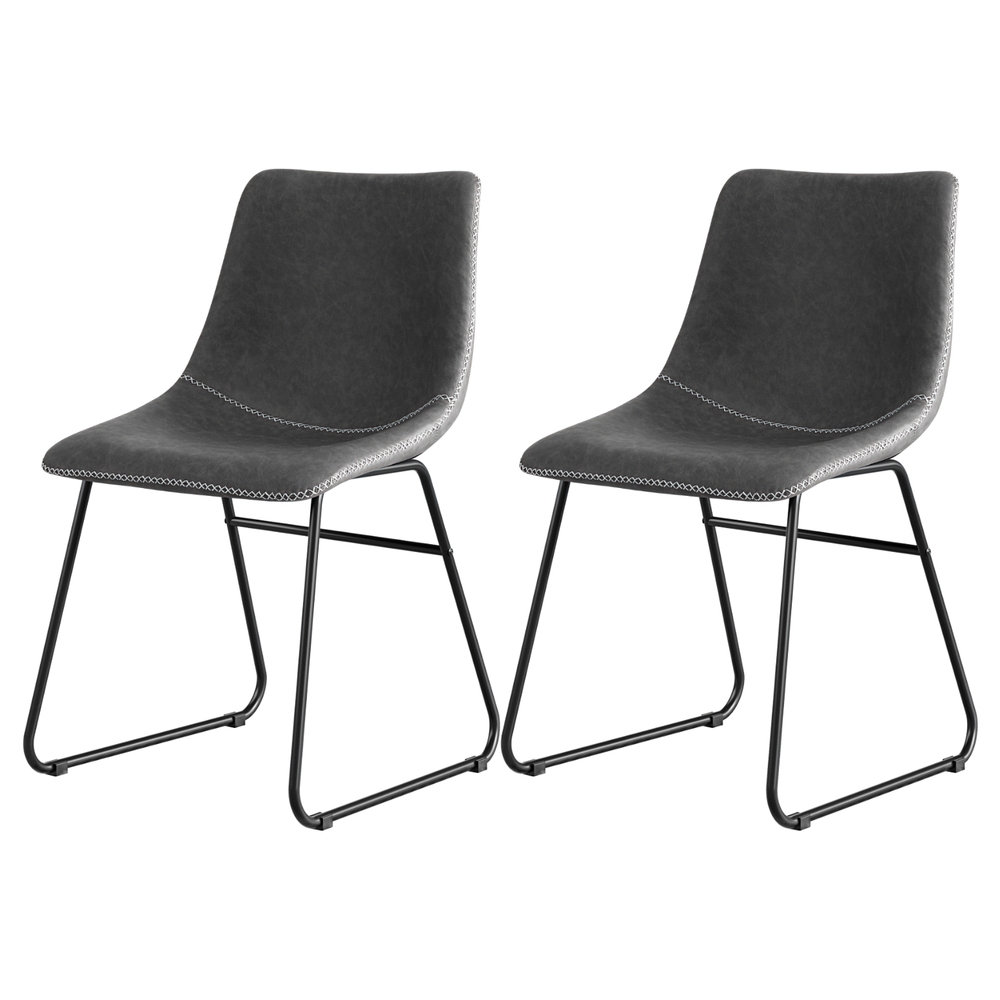 Artiss 2x Dining Chairs Retro PU Leather Kitchen Lounge Cafe Accent Chair Grey - Image 1