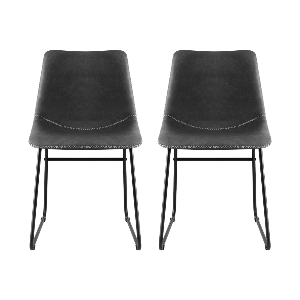 Artiss 2x Dining Chairs Retro PU Leather Kitchen Lounge Cafe Accent Chair Grey - Image 3