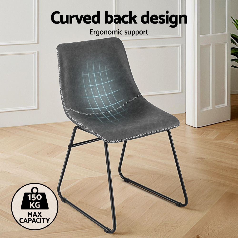 Artiss 2x Dining Chairs Retro PU Leather Kitchen Lounge Cafe Accent Chair Grey - Image 4
