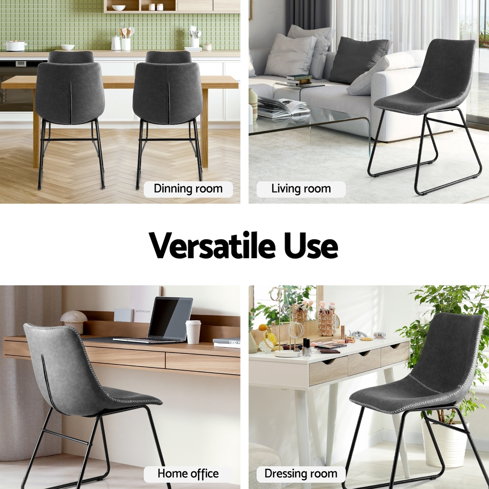 Artiss 2x Dining Chairs Retro PU Leather Kitchen Lounge Cafe Accent Chair Grey - Image 5