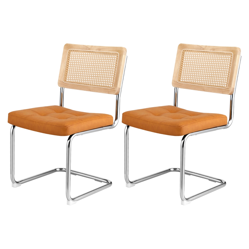 Artiss Dining Chairs Set of 2 PU Leather Rattan Cantilever Brown - Image 1