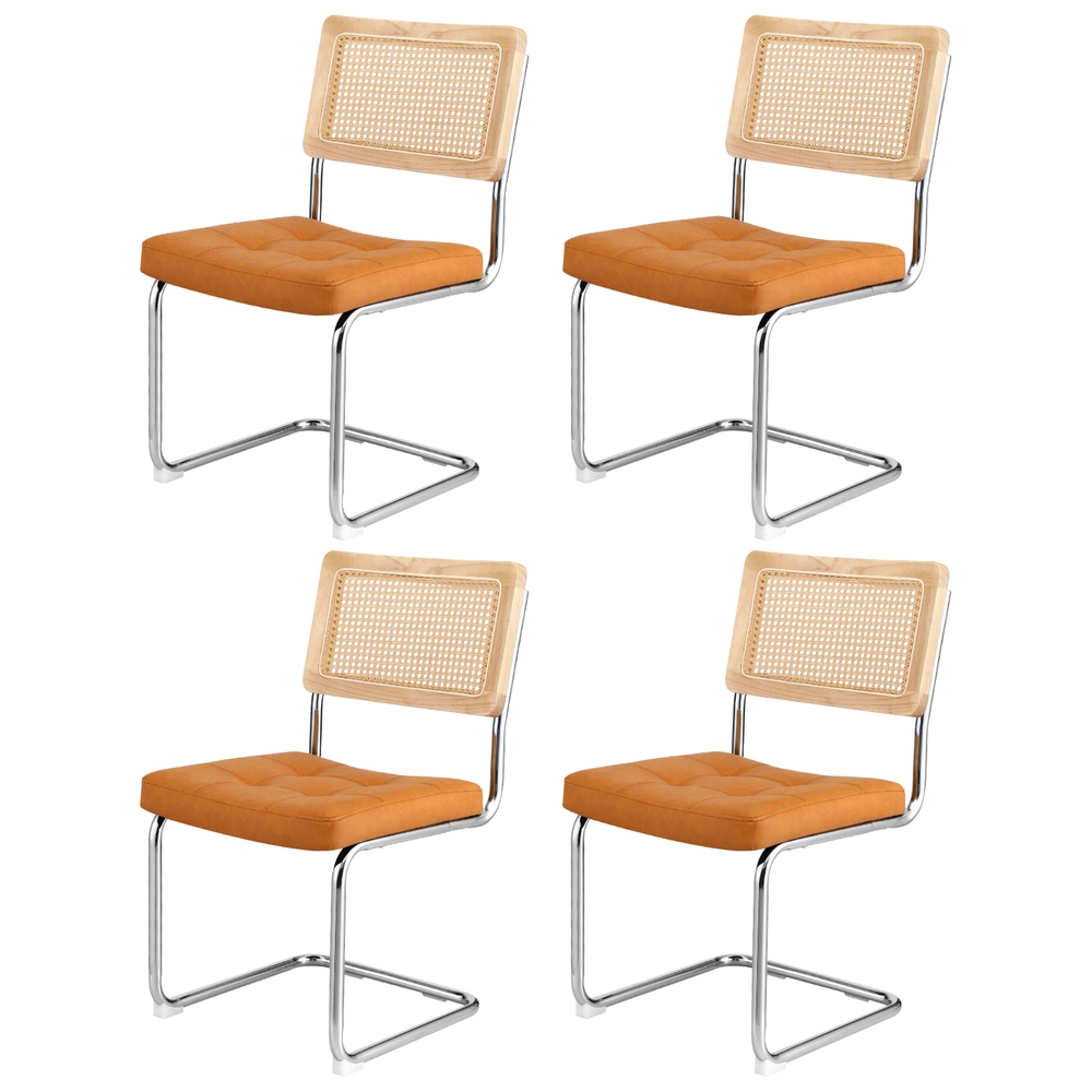 Artiss Dining Chairs Set of 4 PU Leather Rattan Cantilever Brown - Image 1