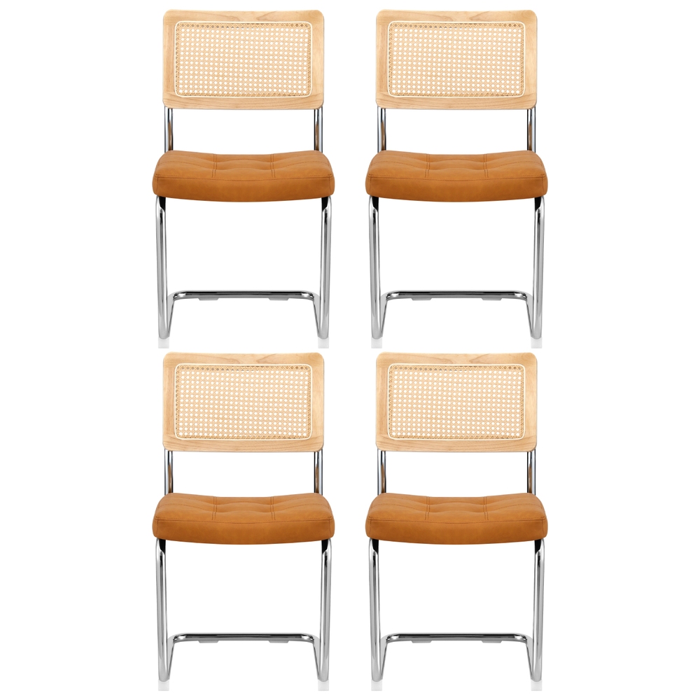 Artiss Dining Chairs Set of 4 PU Leather Rattan Cantilever Brown - Image 3