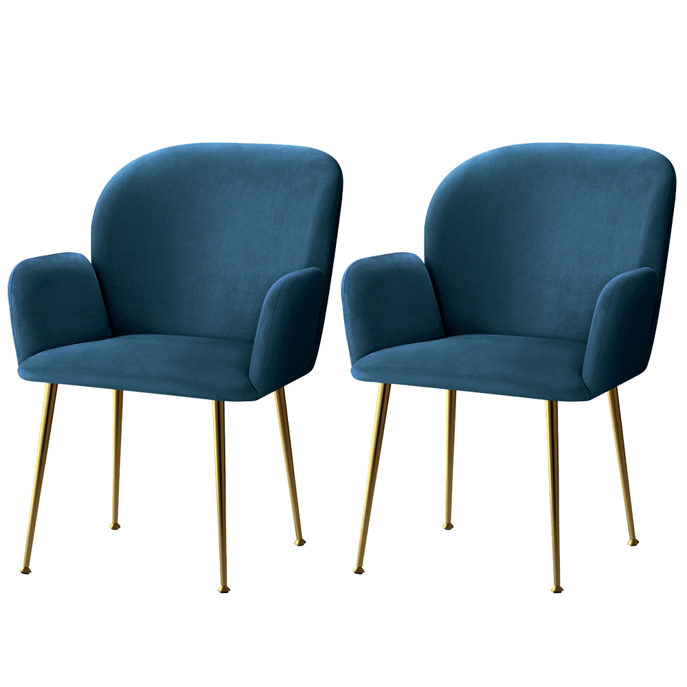 Artiss Dining Chairs Set of 2 Velvet Armchair Blue - Image 1