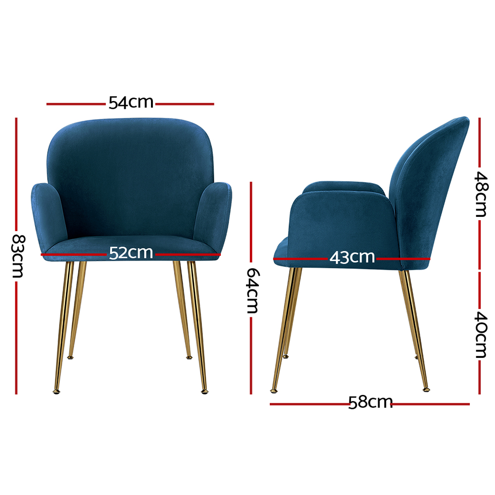 Artiss Dining Chairs Set of 2 Velvet Armchair Blue - Image 2