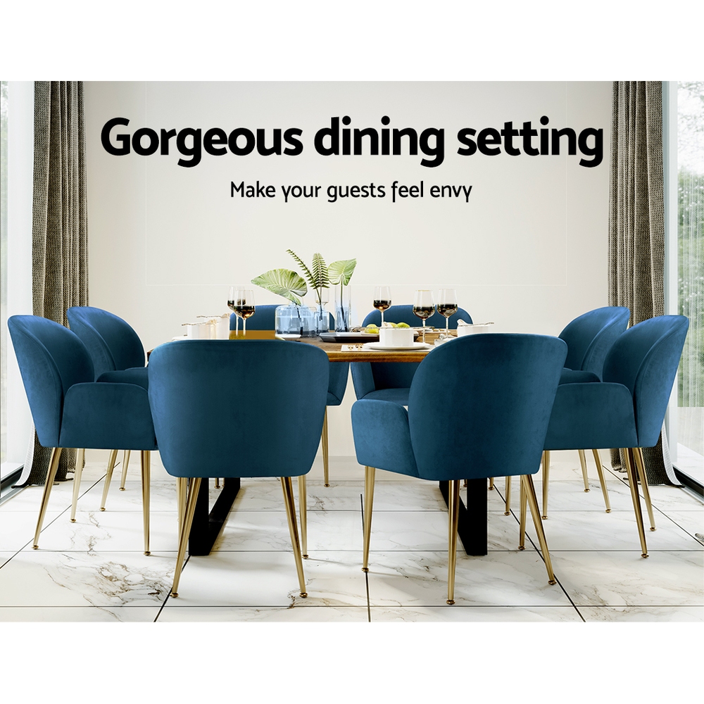 Artiss Dining Chairs Set of 2 Velvet Armchair Blue - Image 7