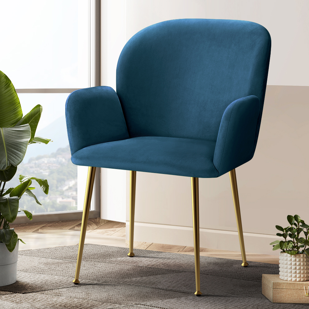 Artiss Dining Chairs Set of 2 Velvet Armchair Blue - Image 8