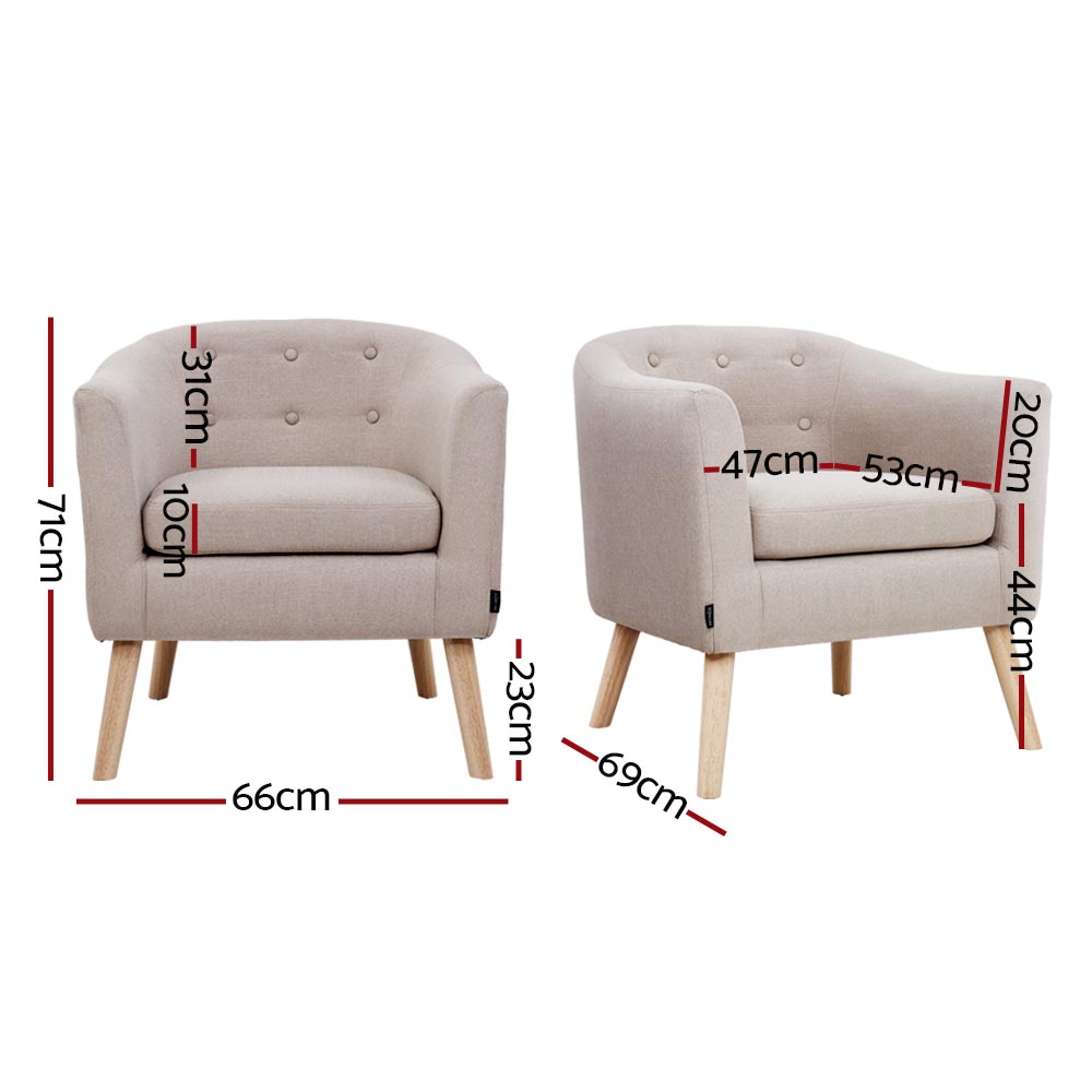 Artiss Armchair Tub Chair Beige Adora - Image 2