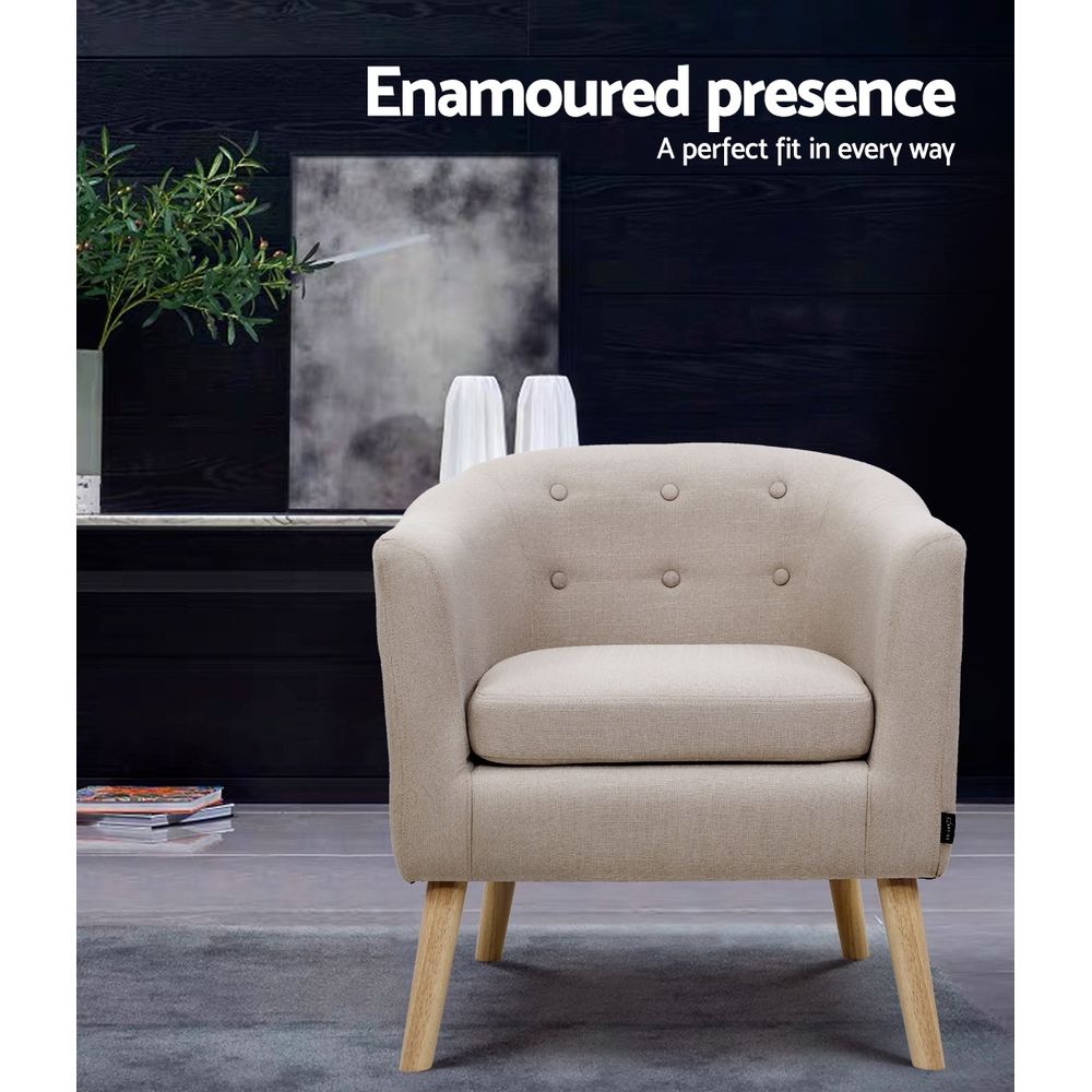 Artiss Armchair Tub Chair Beige Adora - Image 3