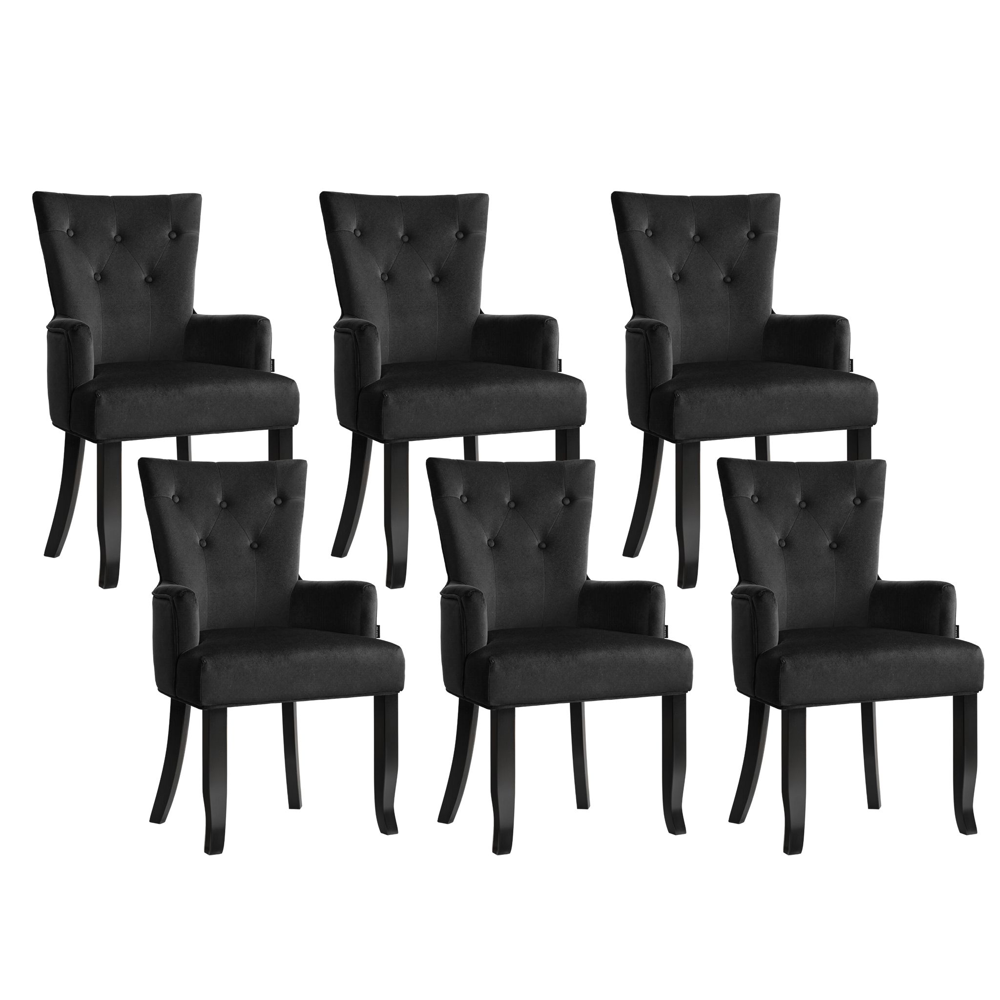 6x Artiss Dining Chairs Velvet French Provincial Armchair Black - Image 1