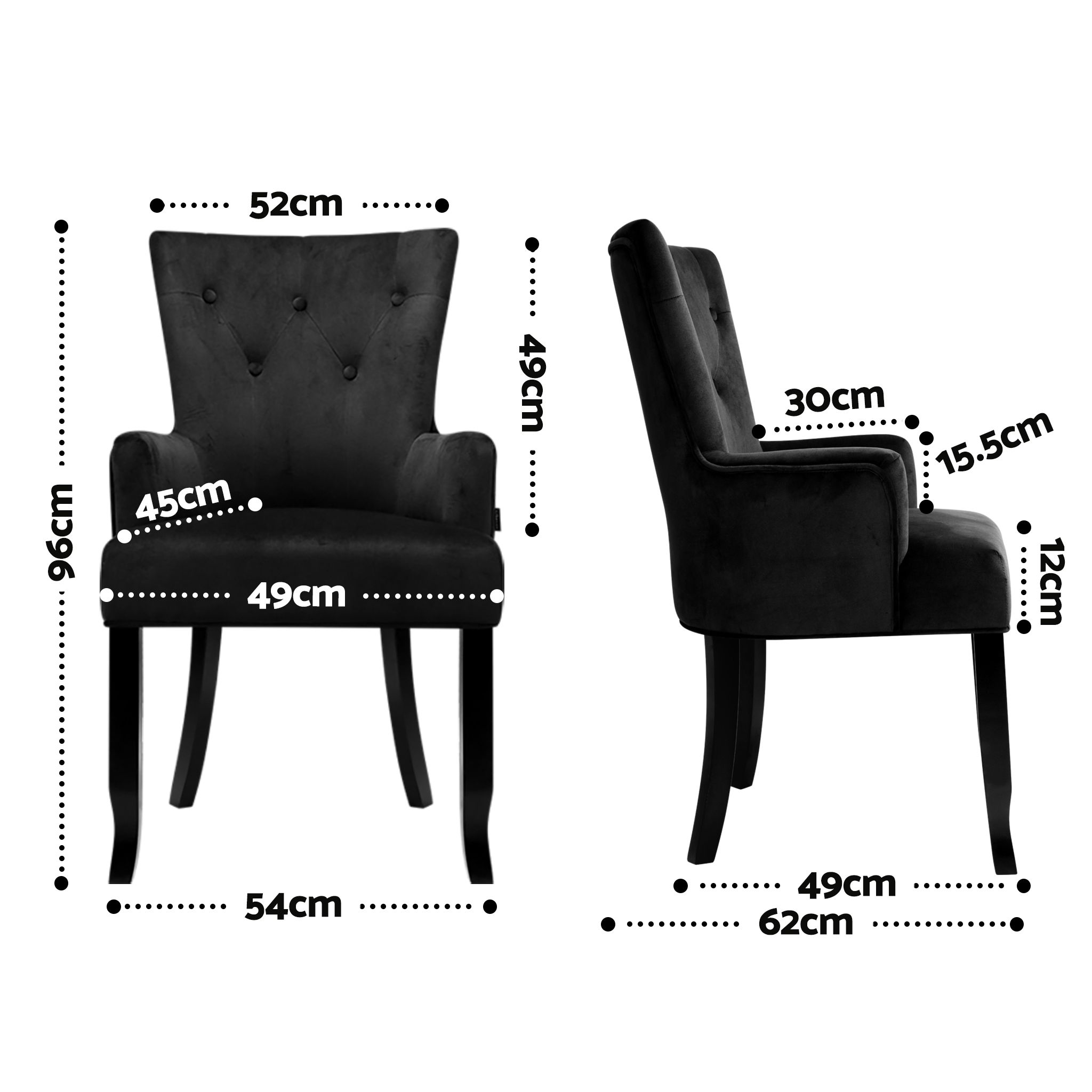 6x Artiss Dining Chairs Velvet French Provincial Armchair Black - Image 2