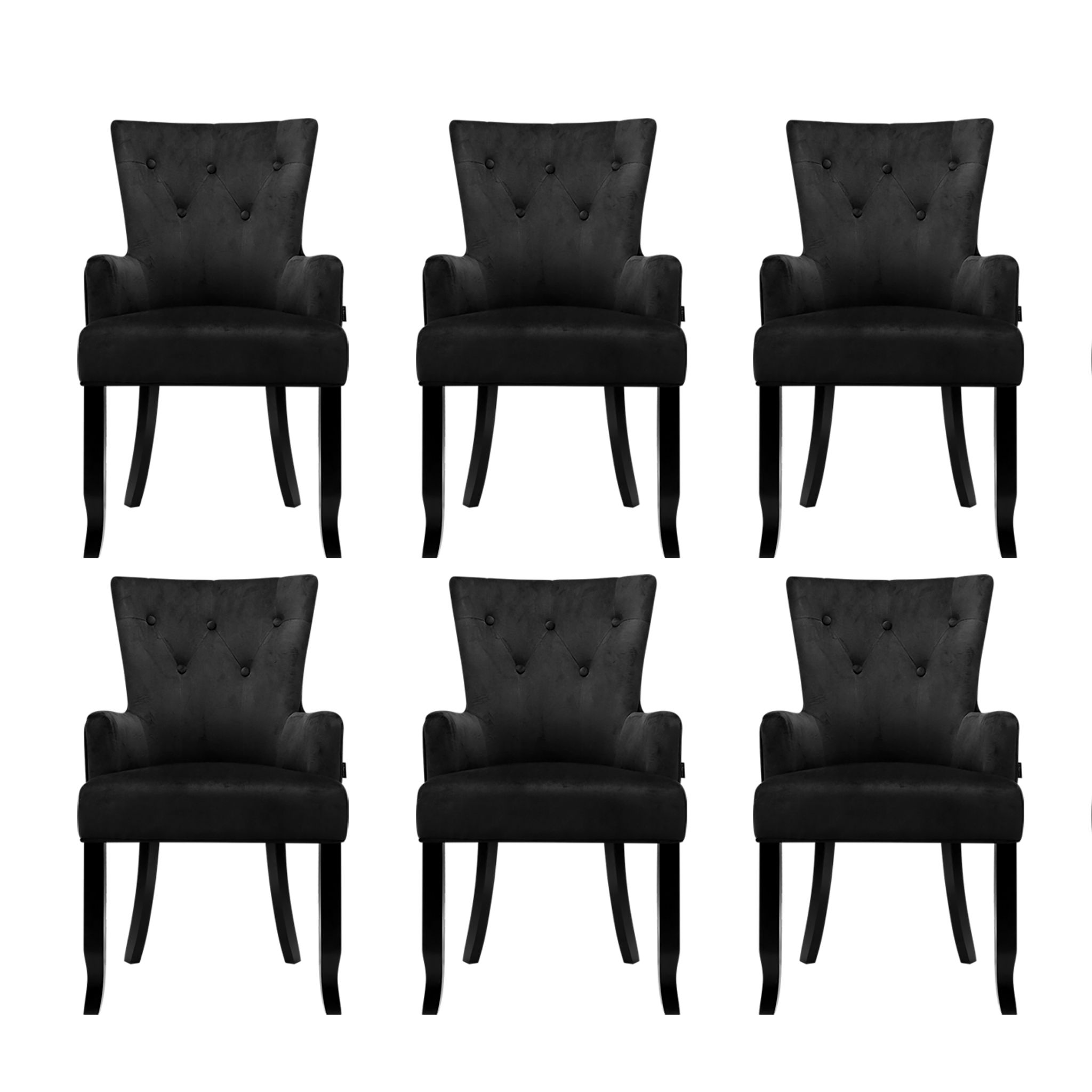 6x Artiss Dining Chairs Velvet French Provincial Armchair Black - Image 3
