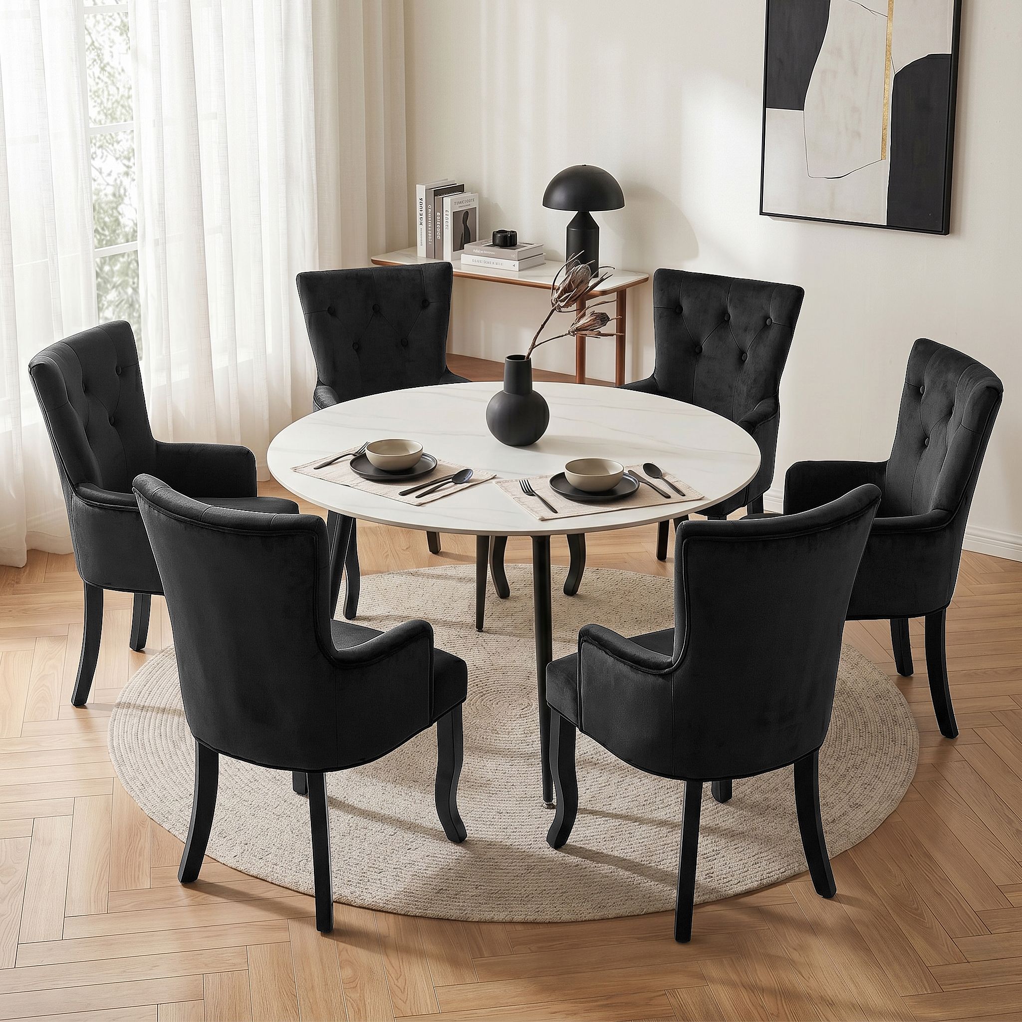 6x Artiss Dining Chairs Velvet French Provincial Armchair Black - Image 4