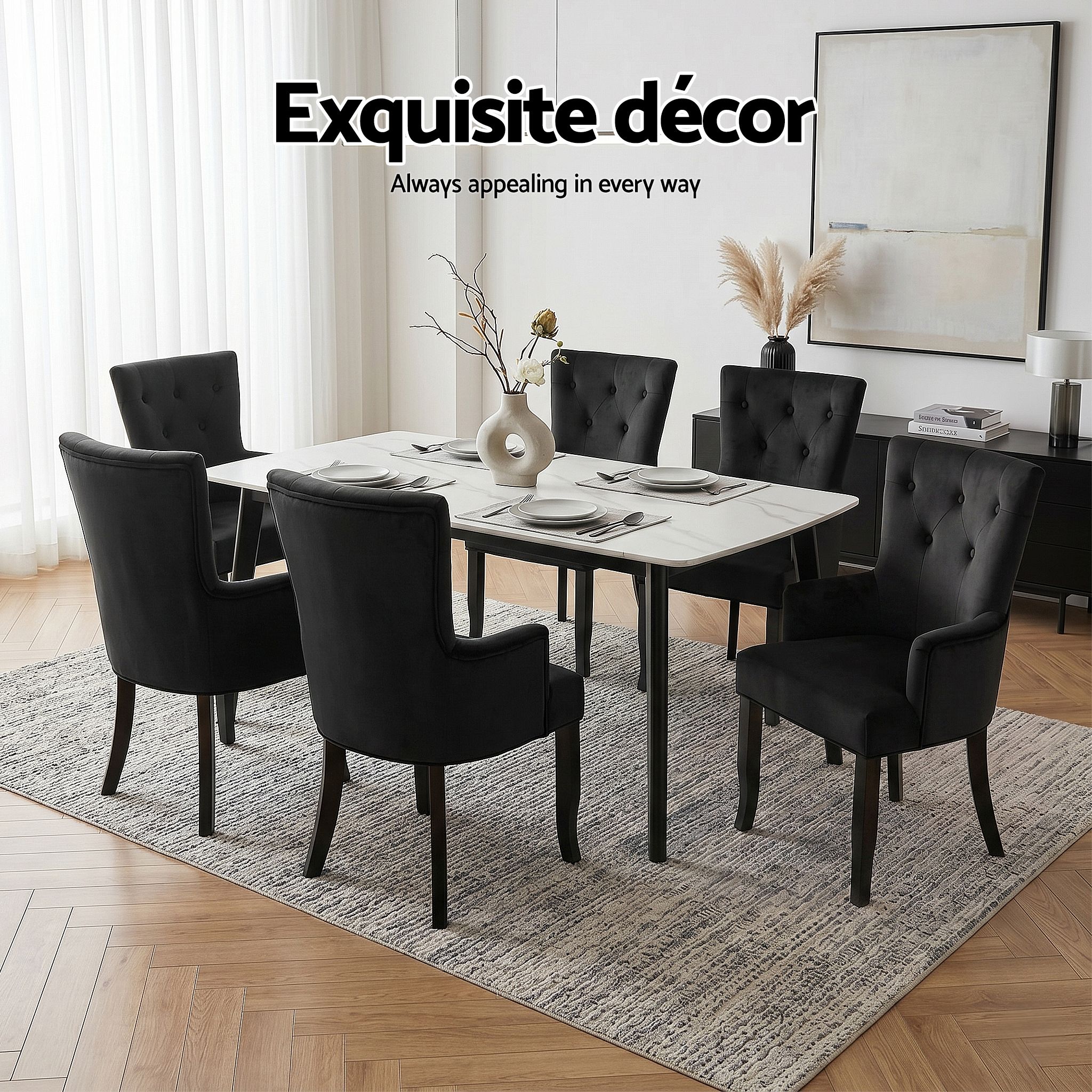 6x Artiss Dining Chairs Velvet French Provincial Armchair Black - Image 6