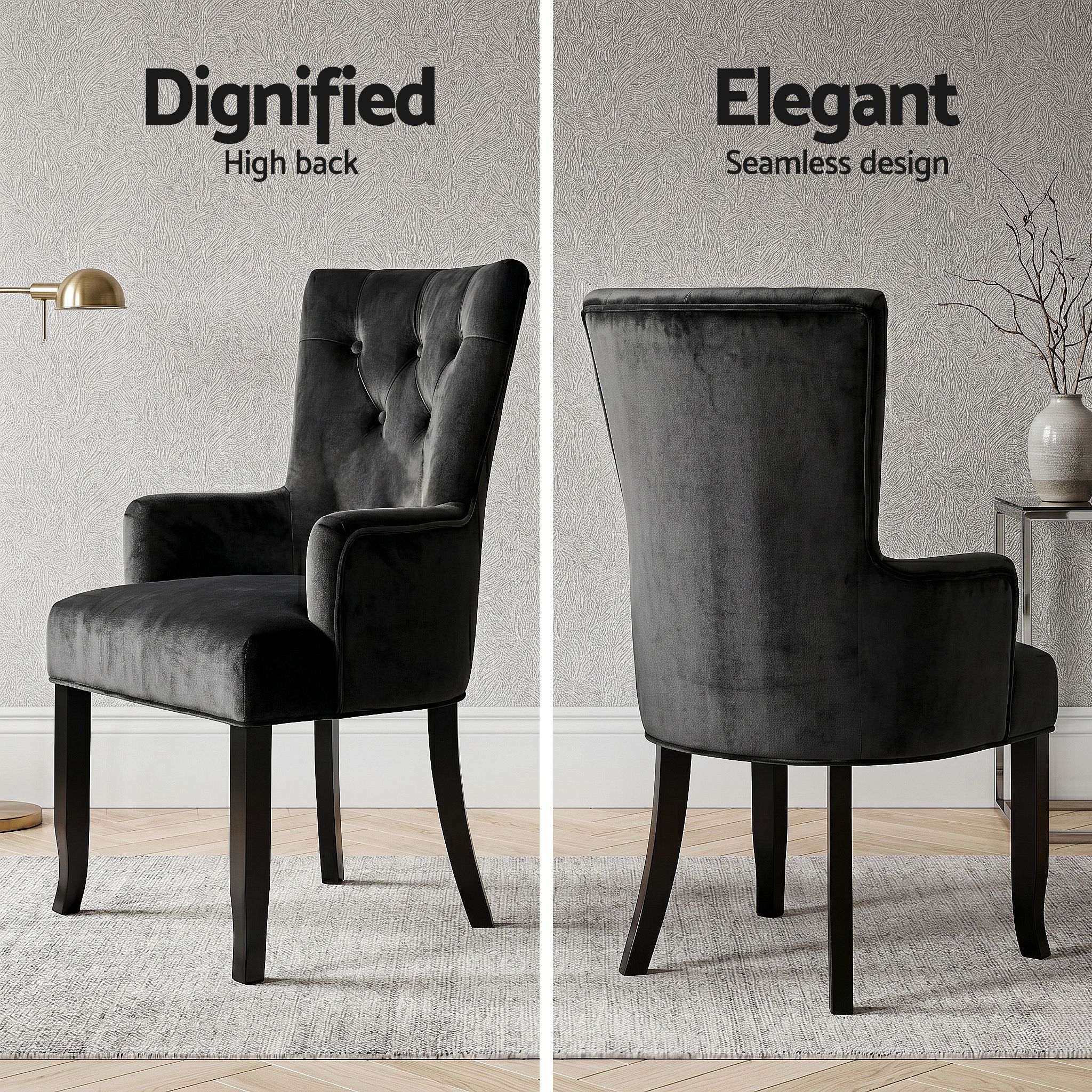 6x Artiss Dining Chairs Velvet French Provincial Armchair Black - Image 7