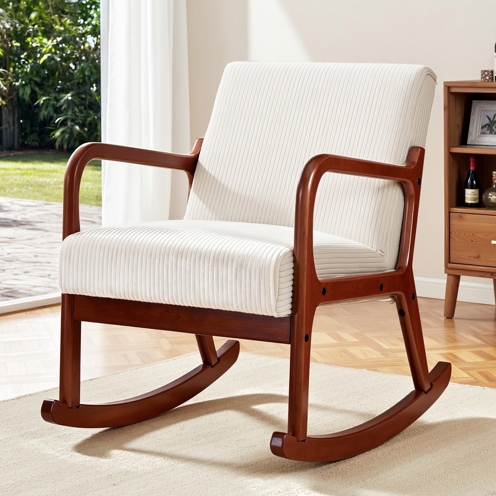 Artiss Rocking Armchair Nursing Chair Corduroy Beige - Image 1