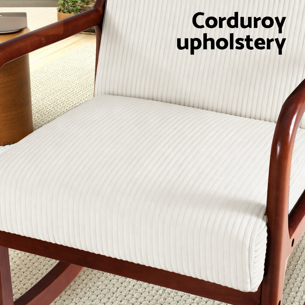 Artiss Rocking Armchair Nursing Chair Corduroy Beige - Image 5