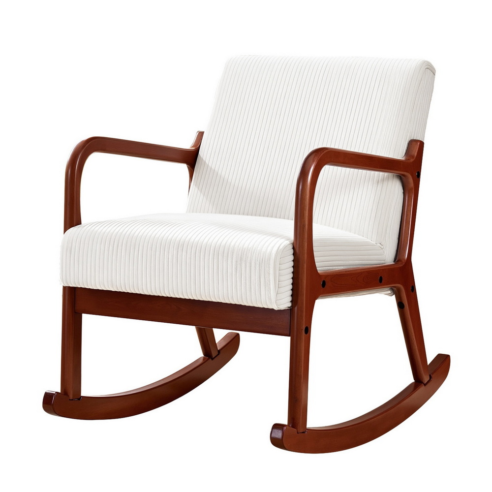 Artiss Rocking Armchair Nursing Chair Corduroy Beige - Image 7