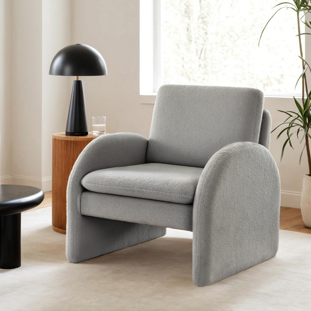 Artiss Armchair Accent Chair Lounge Tub Sofa Couch Curved Arm Seat Boucle Grey - Image 1