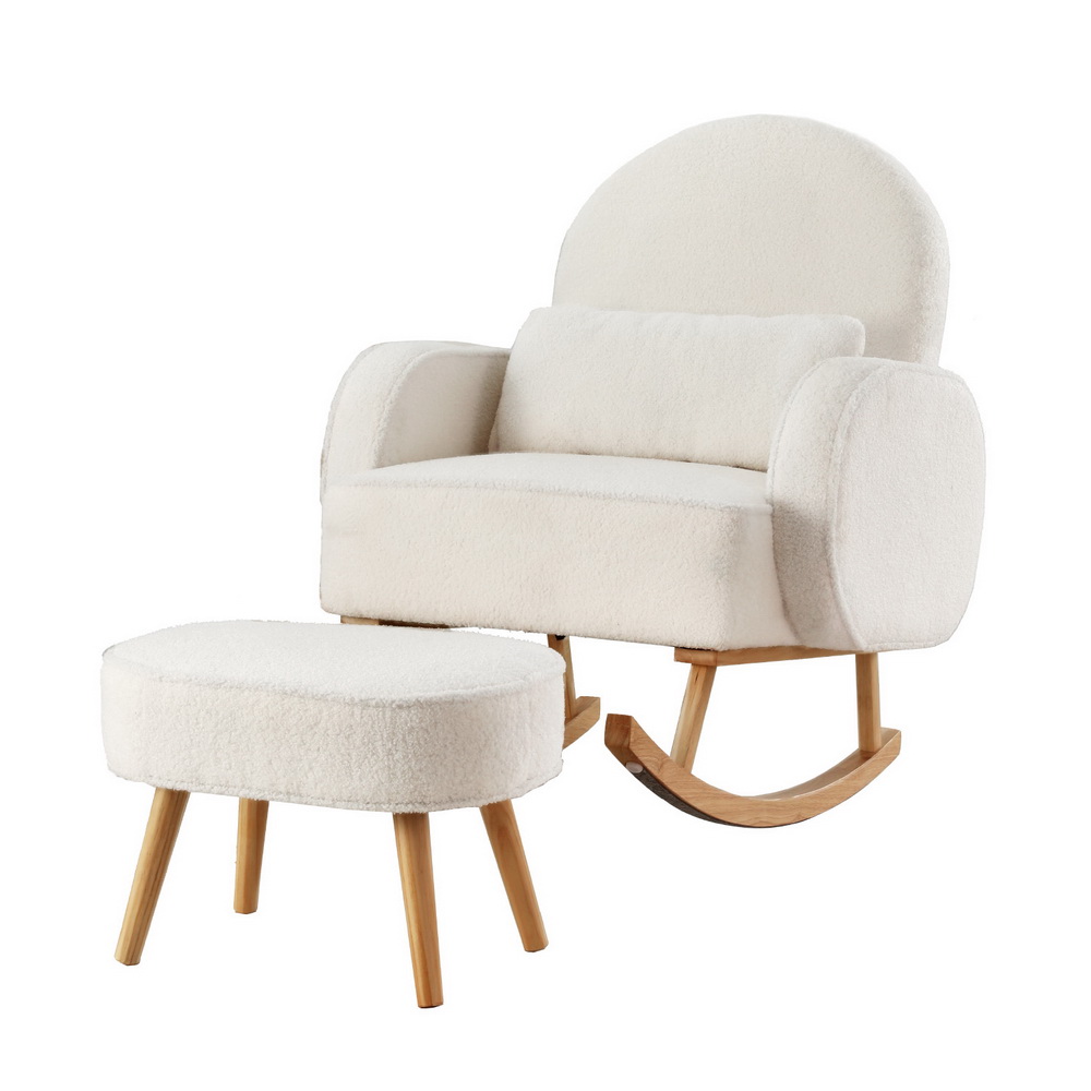 Artiss Armchair Rocking Chair Ottoman Lounge Footrest Round Nursing Boucle White - Image 1