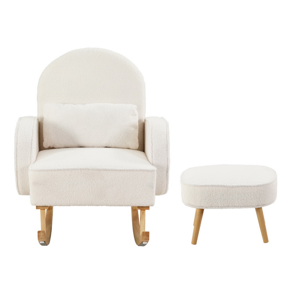 Artiss Armchair Rocking Chair Ottoman Lounge Footrest Round Nursing Boucle White - Image 3