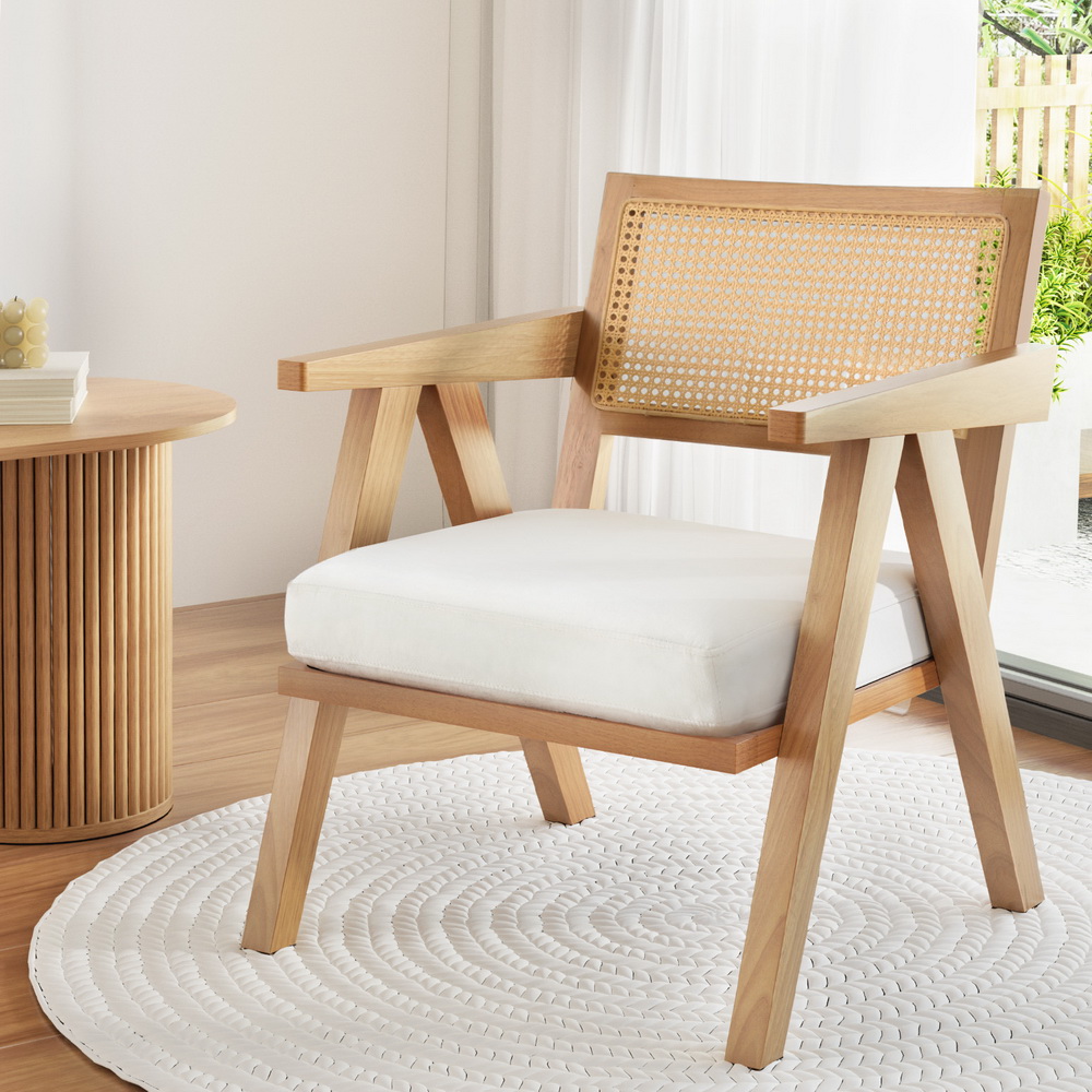 Artiss Armchair Accent Chair Lounge Rattan Velvet Pine - Image 1