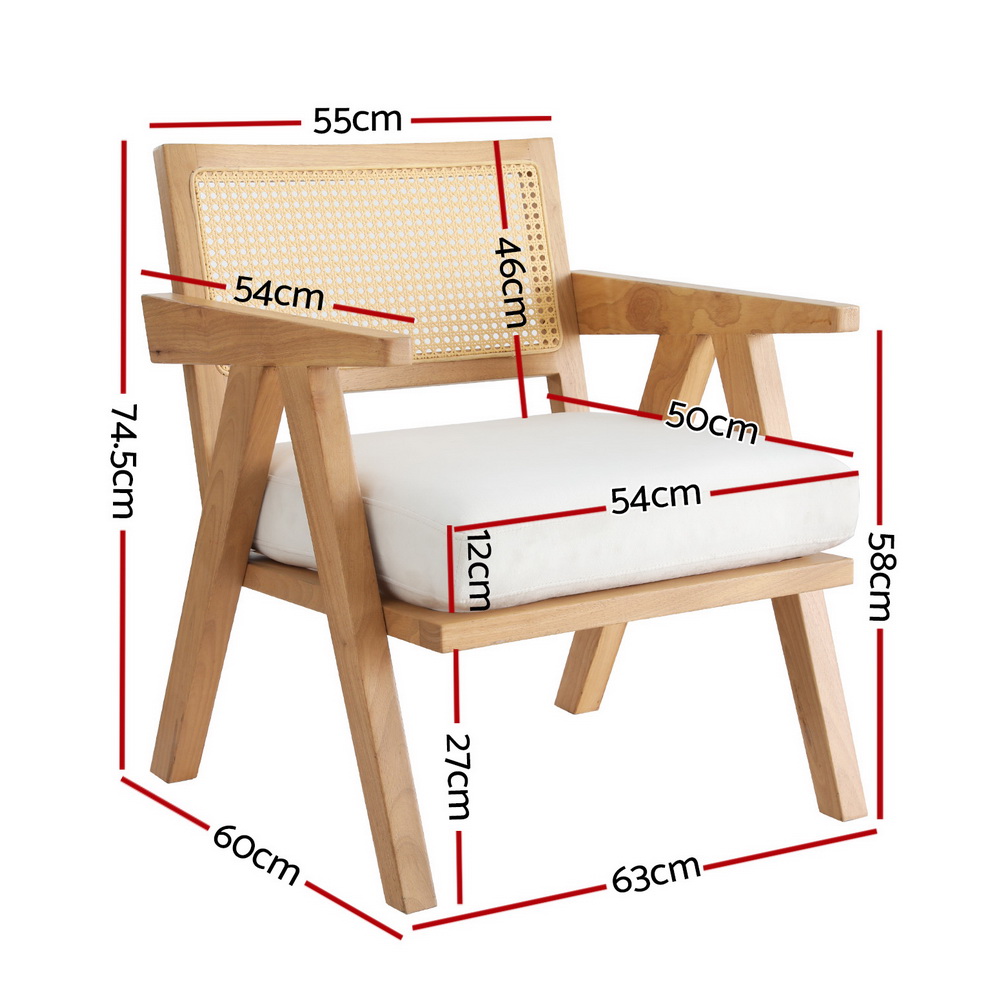 Artiss Armchair Accent Chair Lounge Rattan Velvet Pine - Image 2