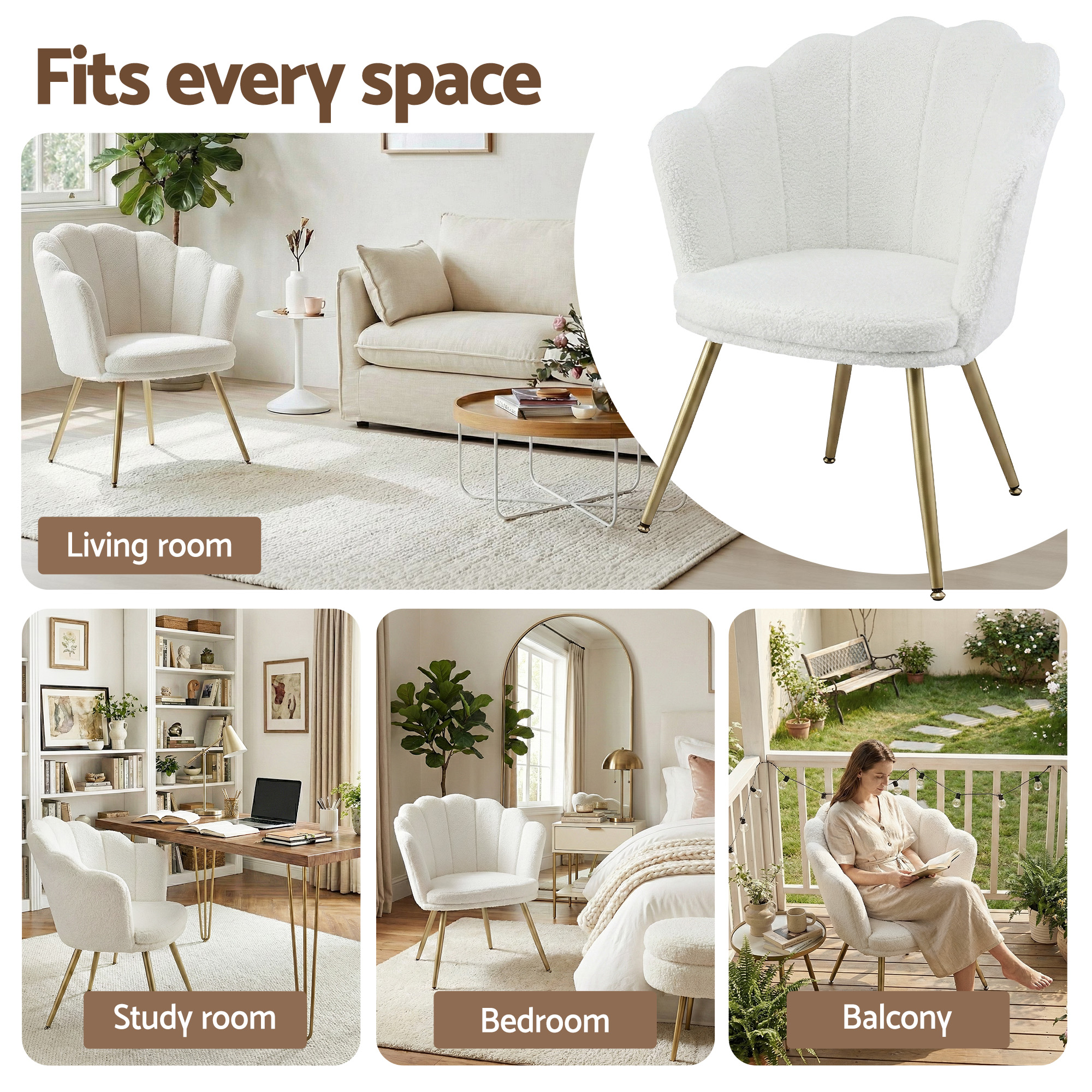 Artiss Armchair Teddy Fleece White Callista - Image 6