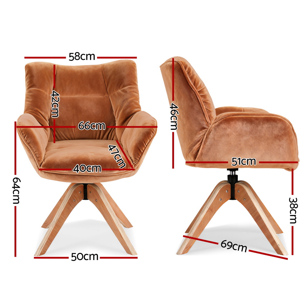 Artiss Swivel Chair Armchair Nursing Velvet Brown - Image 2