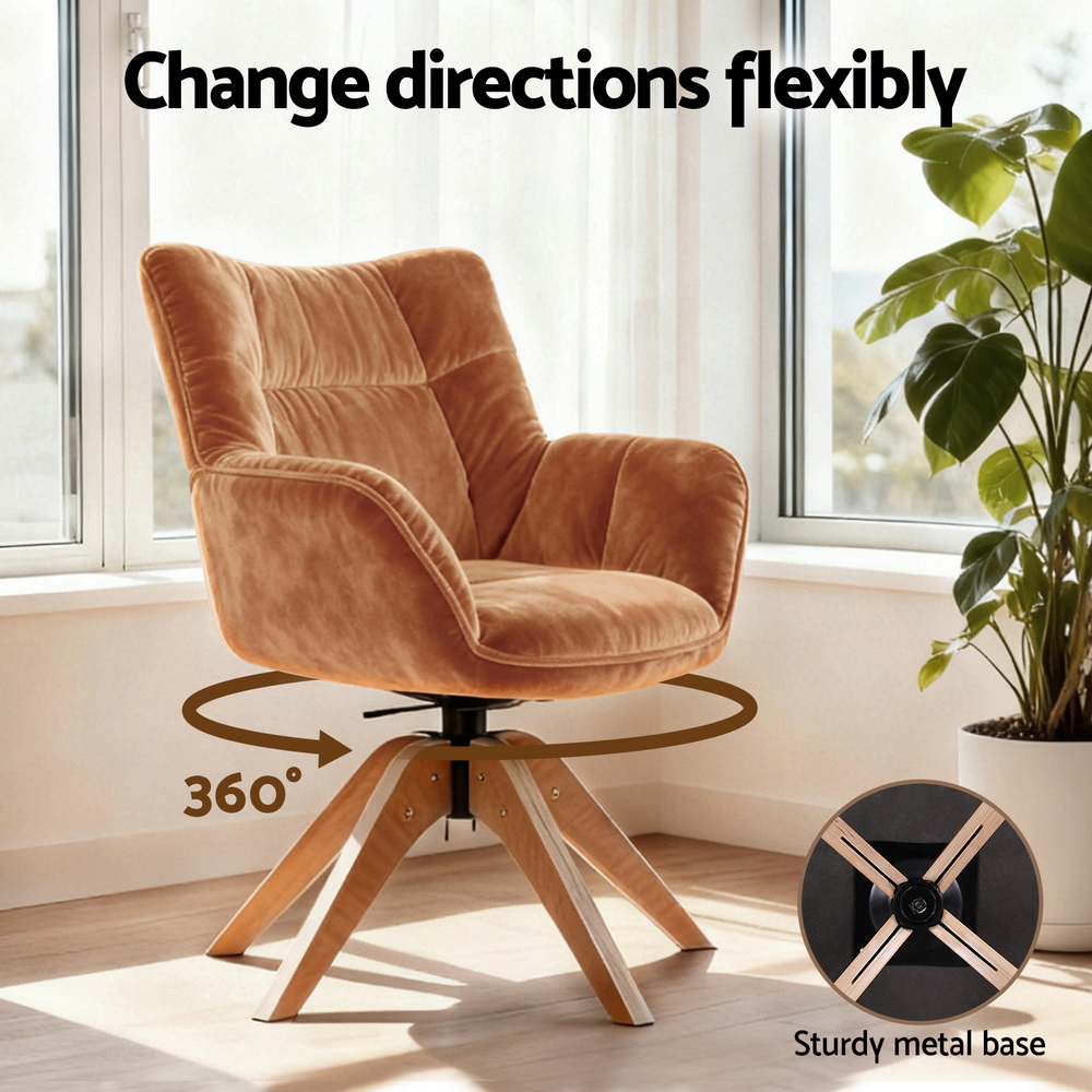 Artiss Swivel Chair Armchair Nursing Velvet Brown - Image 4
