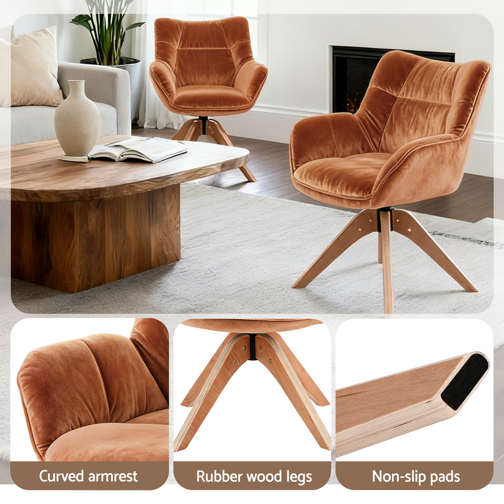 Artiss Swivel Chair Armchair Nursing Velvet Brown - Image 5