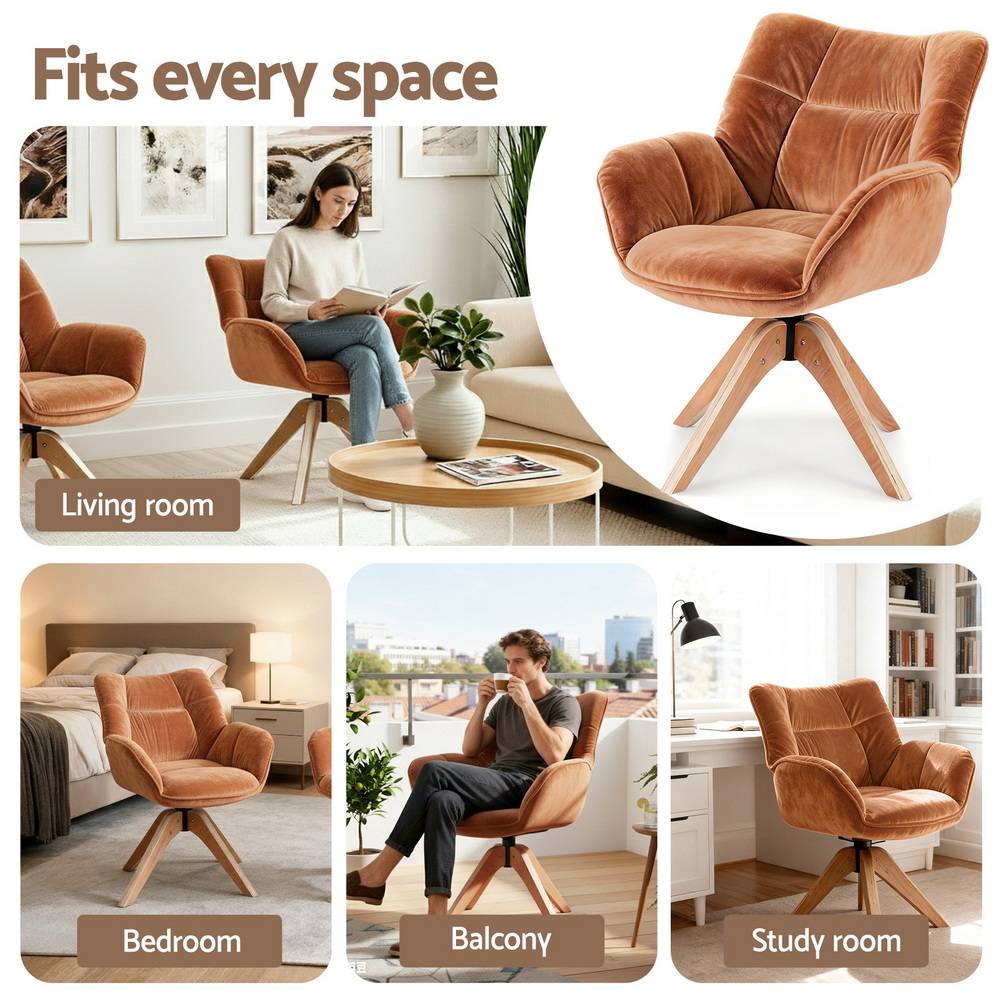 Artiss Swivel Chair Armchair Nursing Velvet Brown - Image 6