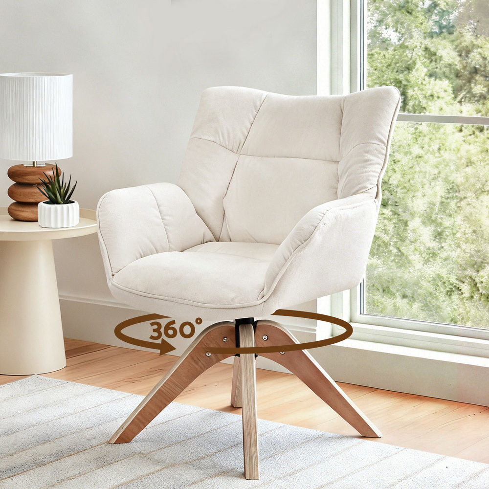 Artiss Swivel Chair Armchair Nursing Velvet White - Image 1