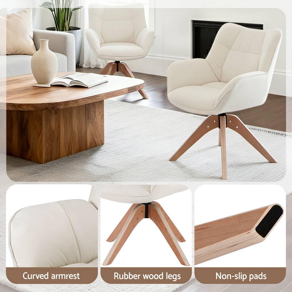 Artiss Swivel Chair Armchair Nursing Velvet White - Image 5