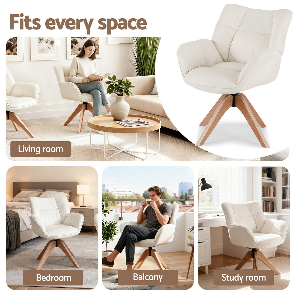 Artiss Swivel Chair Armchair Nursing Velvet White - Image 6