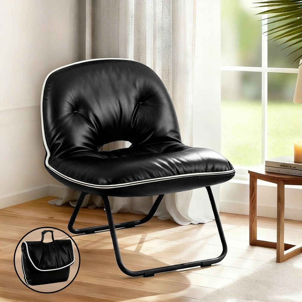 Artiss Foldable Chair 2-In-1 Armchair Lounge Chair Portable Black - Image 1