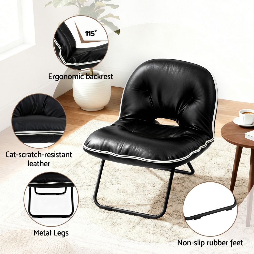 Artiss Foldable Chair 2-In-1 Armchair Lounge Chair Portable Black - Image 3