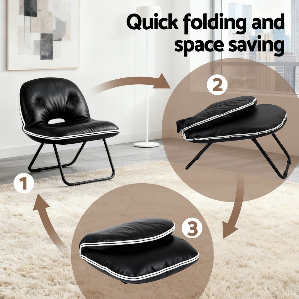 Artiss Foldable Chair 2-In-1 Armchair Lounge Chair Portable Black - Image 4