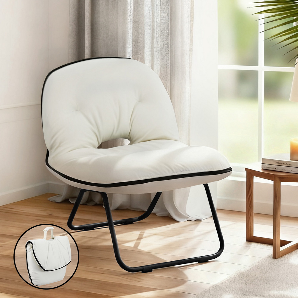Artiss Foldable Chair 2-In-1 Armchair Lounge Chair Portable White - Image 1