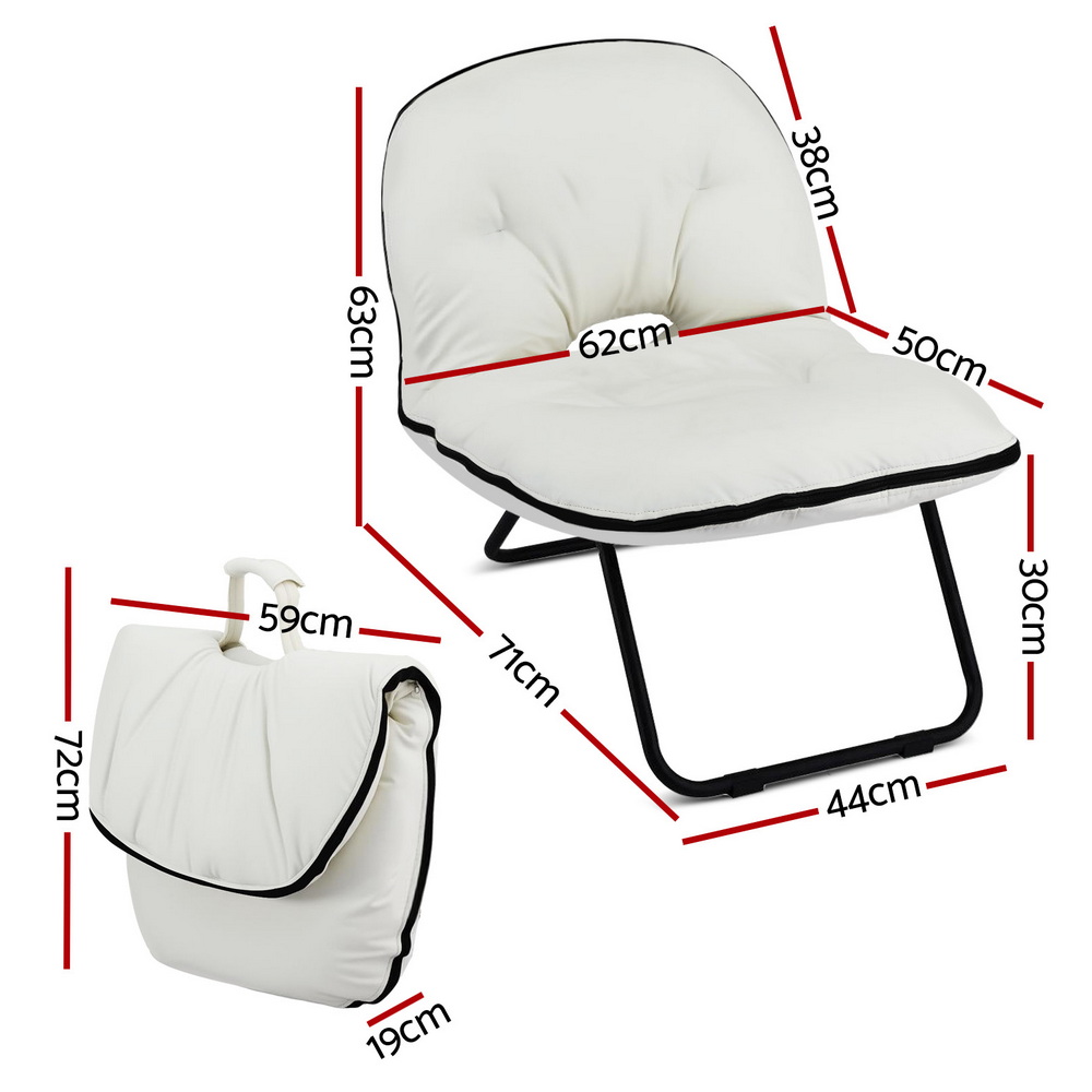 Artiss Foldable Chair 2-In-1 Armchair Lounge Chair Portable White - Image 3