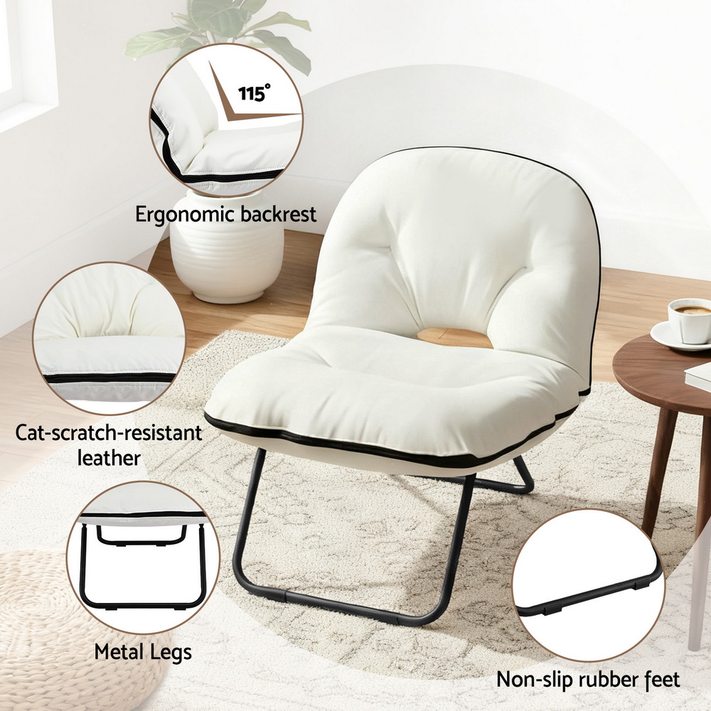 Artiss Foldable Chair 2-In-1 Armchair Lounge Chair Portable White - Image 5