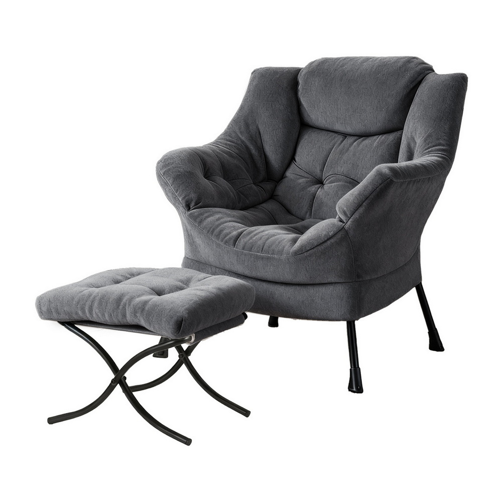 Artiss Armchair Accent Chair Ottoman Lounge Footrest Velvet Grey - Image 7