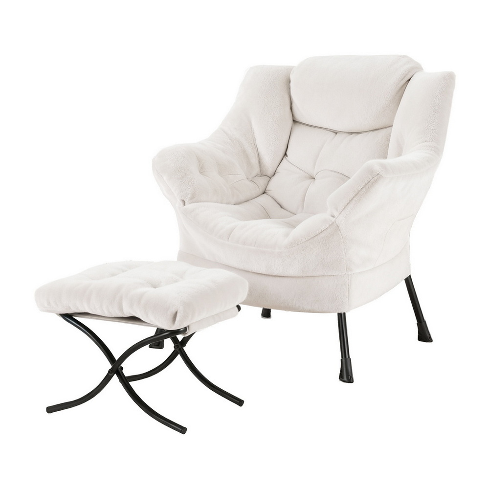 Artiss Armchair Accent Chair Ottoman Lounge Footrest Velvet White - Image 7
